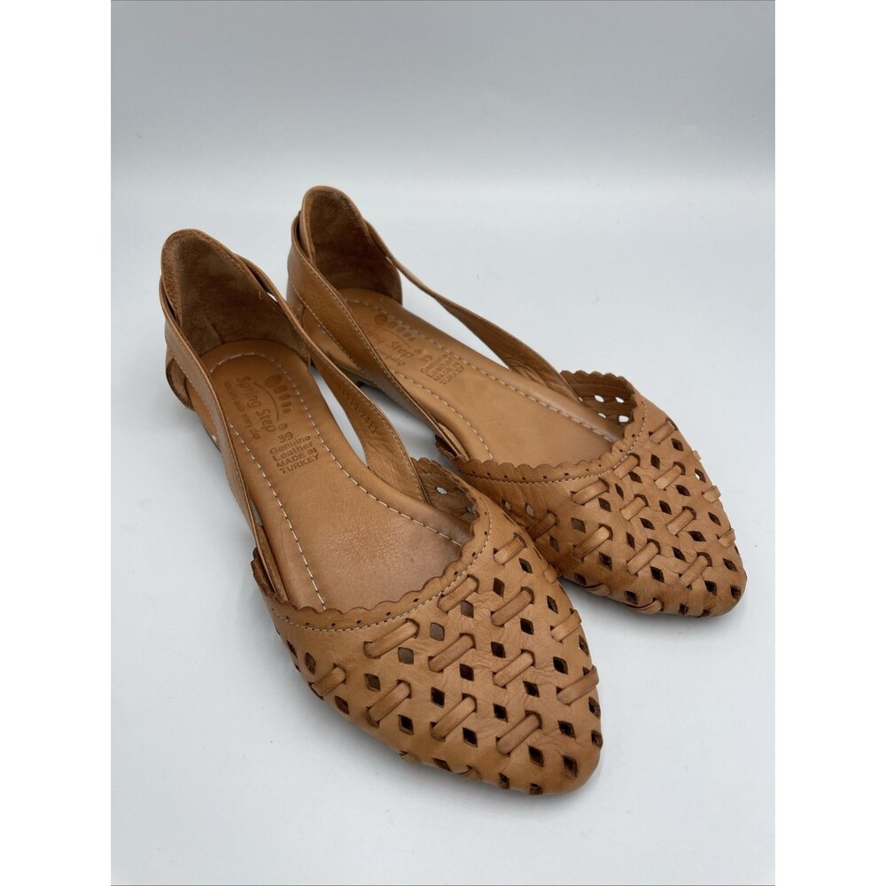 Spring Step Delorse Womens Flat Shoes 39 Camel Leather Pointed Toe Slip-On